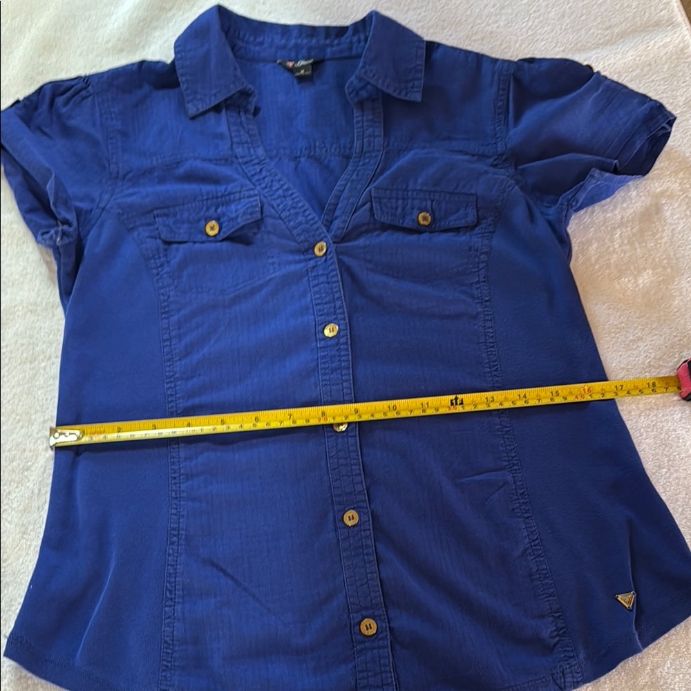 Blue Button-Up Women's Top - Picture 11 of 12